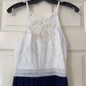 IZ Byer white and navy blue sundress, size M
